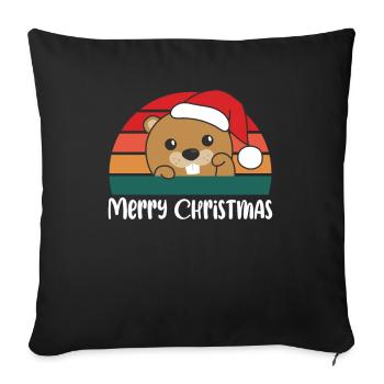 Joyeux Noël Rétro Castor Noël - Housse de coussin décorative 45 x 45 cm - noir - Devant