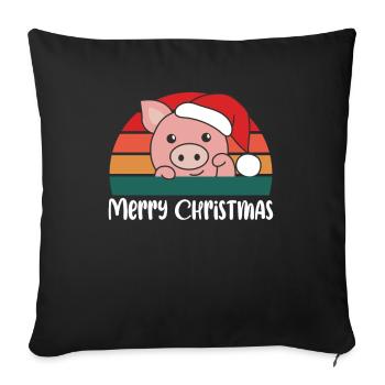 joyeux Noël Rétro Cochon Noël - Housse de coussin décorative 45 x 45 cm - noir - Devant