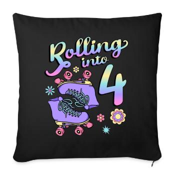 Rolling Into 4 Roller Skaters Floral 4th Year - Sofakissenbezug 45 x 45 cm - Schwarz - Vorne