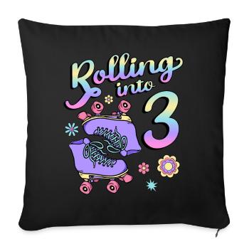 Rolling Into 3 Roller Skaters Floral 3rd Year - Sofa pillowcase 17,3'' x 17,3'' (45 x 45 cm) - black - Front
