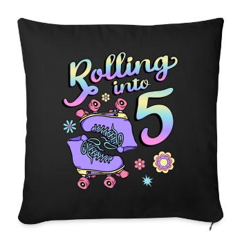 Rolling Into 5 Roller Skaters Floral 5th Year - Sofakissenbezug 45 x 45 cm - Schwarz - Vorne
