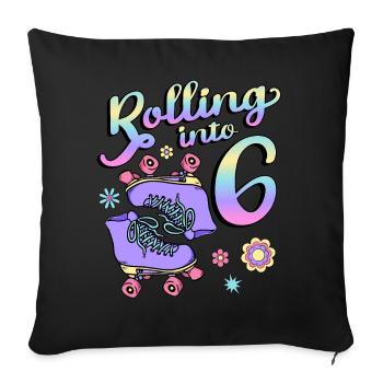 Rolling Into 6 Roller Skaters Floral 6th Year - Sofakissenbezug 45 x 45 cm - Schwarz - Vorne