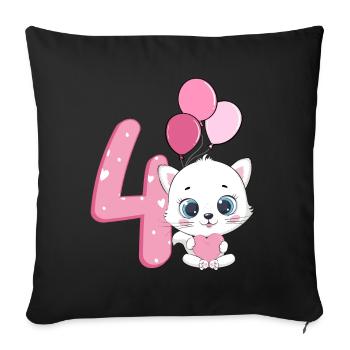 Chaton 4ème anniversaire | Chemise d’anniversaire chat | - Housse de coussin décorative 45 x 45 cm - noir - Devant