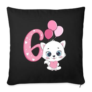 Chaton 6ème anniversaire | Chemise d’anniversaire chat | - Housse de coussin décorative 45 x 45 cm - noir - Devant