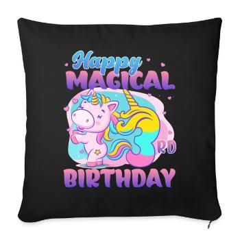 Joyeux 3ème anniversaire Licorne - Housse de coussin décorative 45 x 45 cm - noir - Devant