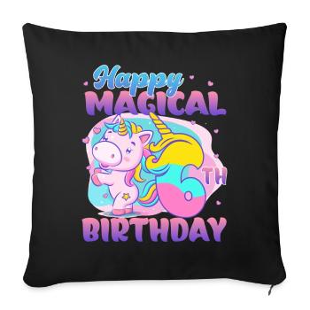 Happy 6th Birthday Unicorn Pony - Sofa pillowcase 17,3'' x 17,3'' (45 x 45 cm) - black - Front