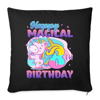 Happy 8th Birthday Unicorn Pony - Sofa pillowcase 17,3'' x 17,3'' (45 x 45 cm) - black - Front