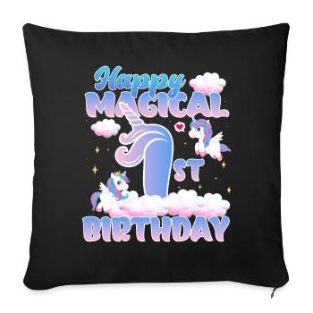 Happy Magical 1st Birthday Unicorn Pony - Sofa pillowcase 17,3'' x 17,3'' (45 x 45 cm) - black - Front