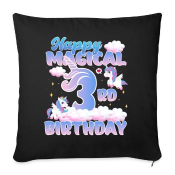 Joyeux 3ème anniversaire magique Licorne Poney - Housse de coussin décorative 45 x 45 cm - noir - Devant