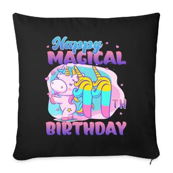 Happy 11th Birthday Unicorn Pony - Sofa pillowcase 17,3'' x 17,3'' (45 x 45 cm) - black - Front
