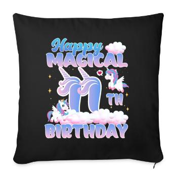 Happy Magical 11th Birthday Unicorn Pony - Sofa pillowcase 17,3'' x 17,3'' (45 x 45 cm) - black - Front