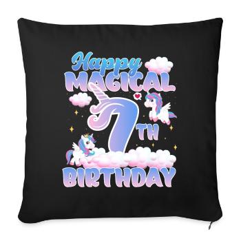 Happy Magical 7th Birthday Einhorn Pony - Sofakissenbezug 45 x 45 cm - Schwarz - Vorne