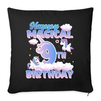 Happy Magical 9th Birthday Unicorn Pony - Sofa pillowcase 17,3'' x 17,3'' (45 x 45 cm) - black - Front
