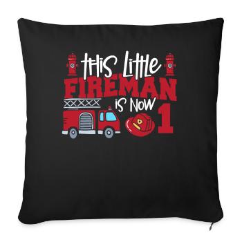 This little firefighter is now 1, - Sofa pillowcase 17,3'' x 17,3'' (45 x 45 cm) - black - Front