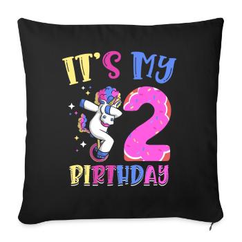 C’est mon 2 anniversaire dabbing licorne poney 2. - Housse de coussin décorative 45 x 45 cm - noir - Devant