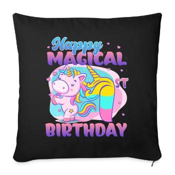 Happy Magical 1st Birthday Unicorn Pony - Sofa pillowcase 17,3'' x 17,3'' (45 x 45 cm) - black - Front