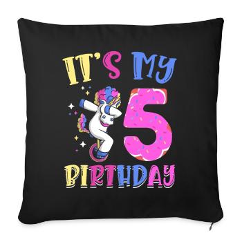 It's my 5 birthday polking unicorn pony 5. - Sofa pillowcase 17,3'' x 17,3'' (45 x 45 cm) - black - Front