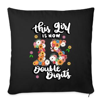 Dieses Mädchen Ist Jetzt 15 Double Digits Floral - Sofakissenbezug 45 x 45 cm - Schwarz - Vorne