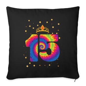 15th birthday Krone | Tie Dye Themed Birthday | - Sofa pillowcase 17,3'' x 17,3'' (45 x 45 cm) - black - Front