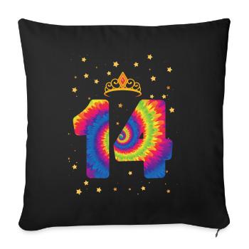 14th birthday Krone | Tie Dye Themed Birthday | - Sofa pillowcase 17,3'' x 17,3'' (45 x 45 cm) - black - Front