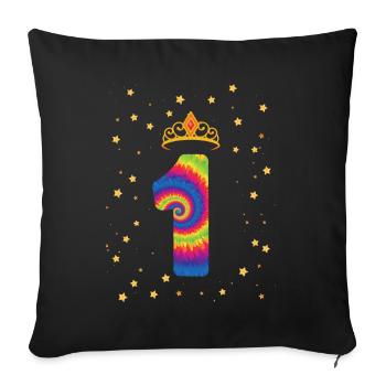 1st birthday Krone | Tie Dye Themed Birthday | - Sofa pillowcase 17,3'' x 17,3'' (45 x 45 cm) - black - Front