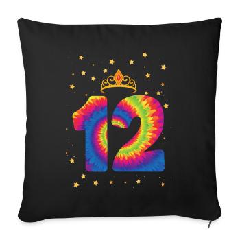 12th birthday Krone | Tie Dye Themed Birthday | - Sofa pillowcase 17,3'' x 17,3'' (45 x 45 cm) - black - Front
