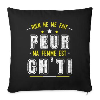 Idée Cadeau Couple Ch-ti Citation Région Nord Chti - Housse de coussin décorative 45 x 45 cm - noir - Devant