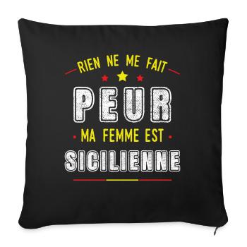 Sicile Humour pays Italie, drapeau italien, Couple - Housse de coussin décorative 45 x 45 cm - noir - Devant