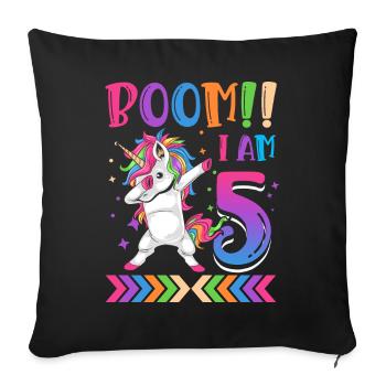 Boom!! J’ai 5 ans, licorne drôle colorée 5. - Housse de coussin décorative 45 x 45 cm - noir - Devant