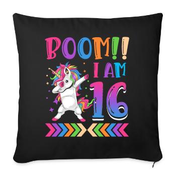 Boom!! Ich Bin 16, Buntes Lustiges Einhorn 16. - Housse de coussin décorative 45 x 45 cm - noir - Devant
