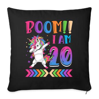Boom!! Ich Bin 20, Buntes Lustiges Einhorn 20. - Sofa pillowcase 17,3'' x 17,3'' (45 x 45 cm) - black - Front