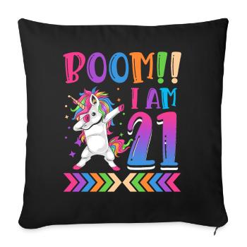 Boom!! Ich Bin 21, Buntes Lustiges Einhorn 21. - Sofa pillowcase 17,3'' x 17,3'' (45 x 45 cm) - black - Front