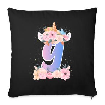 9 Couronne de licorne Joli bouquet de fleurs Zum 9. - Housse de coussin décorative 45 x 45 cm - noir - Devant