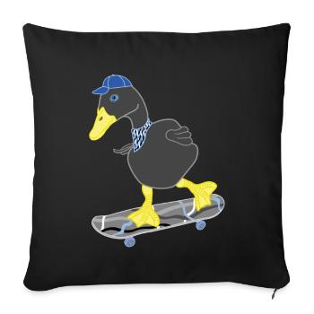 Black duck on grey blue skateboard, funny cool - Sofa pillowcase 17,3'' x 17,3'' (45 x 45 cm) - black - Front