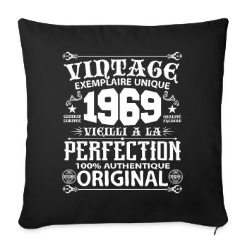 1969 Vintage Anniversaire 1969 exemplaire unique - Housse de coussin décorative 45 x 45 cm - noir - Devant
