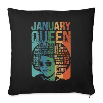 Janvier - Mois de naissance de la Reine - Célébrez - Housse de coussin décorative 45 x 45 cm - noir - Devant