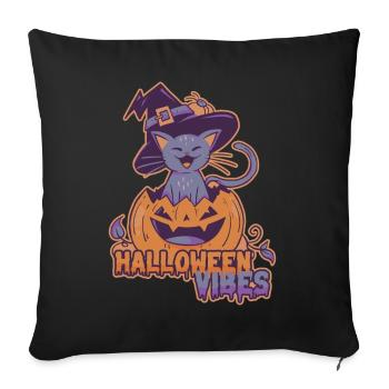Halloween Vibes Pumpkin Cat In Witch Hat - Sofa pillowcase 17,3'' x 17,3'' (45 x 45 cm) - black - Front