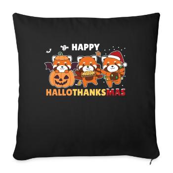 Joyeux Hallothanksmas Pandas De Noël Panda Rouge - Housse de coussin décorative 45 x 45 cm - noir - Devant