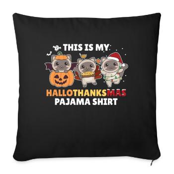 Hallothanksmas Pajama Shirt Cat Christmas Animal - Sofa pillowcase 17,3'' x 17,3'' (45 x 45 cm) - black - Front
