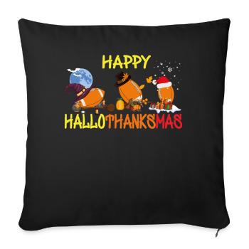 Funny football Happy Hallothanksmas - Sofa pillowcase 17,3'' x 17,3'' (45 x 45 cm) - black - Front