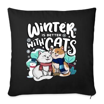 Winter is better with cats autumn season - Sofa pillowcase 17,3'' x 17,3'' (45 x 45 cm) - black - Front