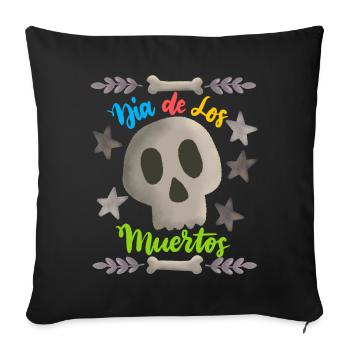 Dia-de-los-Muertos, Jour des Morts, Crâne de Sucre - Housse de coussin décorative 45 x 45 cm - noir - Devant