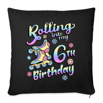 Rouler dans mon 6e anniversaire Roller Skater Inline - Housse de coussin décorative 45 x 45 cm - noir - Devant