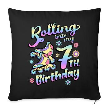 Rolling Into My 7th Birthday Roller Skater Inline - Sofakissenbezug 45 x 45 cm - Schwarz - Vorne