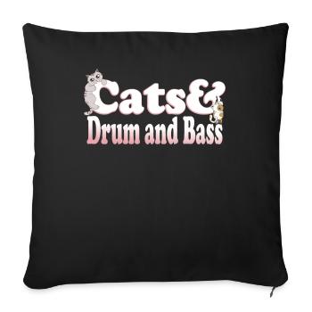 Chats Kawaii mignons et tambour et basse chat féminin et - Housse de coussin décorative 45 x 45 cm - noir - Devant