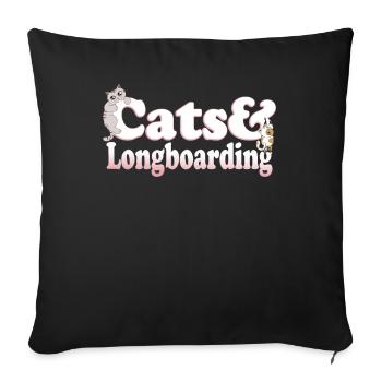 Chats Kawaii mignons et chat et longboard pour femmes - Housse de coussin décorative 45 x 45 cm - noir - Devant