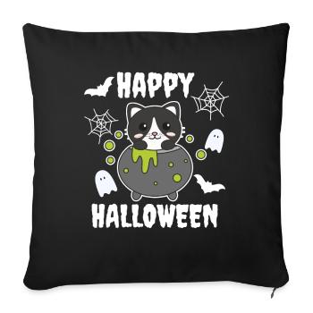 Chat Happy Halloween Cauldron Bat - Housse de coussin décorative 45 x 45 cm - noir - Devant