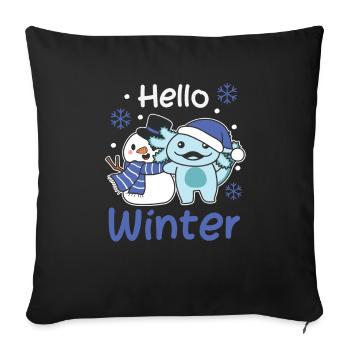 Axolotl Hello Winter Snowman Snow Christmas - Sofa pillowcase 17,3'' x 17,3'' (45 x 45 cm) - black - Front