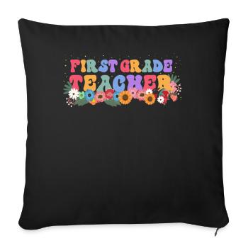 Enseignante de première année Fleurs sauvages florales - Housse de coussin décorative 45 x 45 cm - noir - Devant