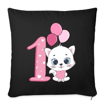 1st Birthday Kitten | Cat Birthday Shirt | Cat - Sofa pillowcase 17,3'' x 17,3'' (45 x 45 cm) - black - Front